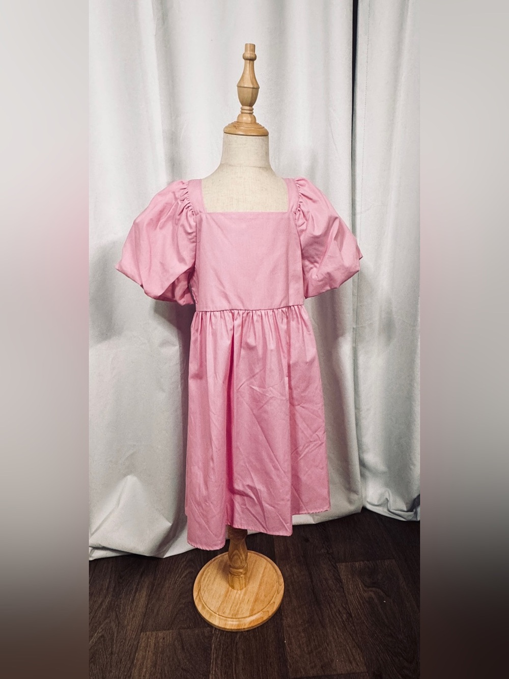 Copper Key Pink Square-Neck Puff Sleeve Midi Dress